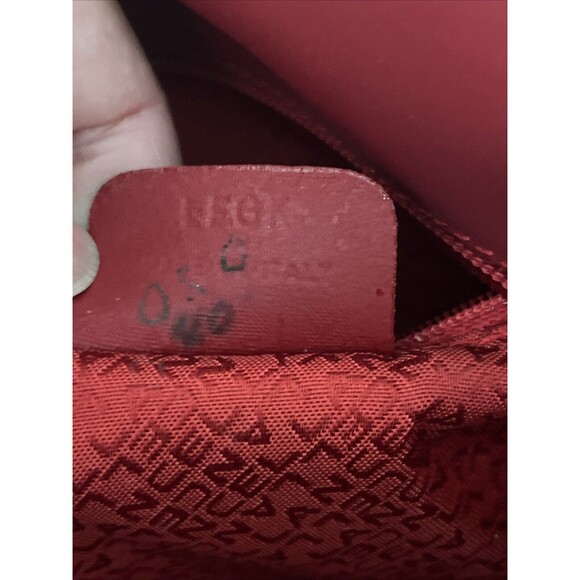 VGUC Lancel Authentic Red Nylon & Leather Bag Zip Top Shoulder Handbag Tote - Picture 13 of 15